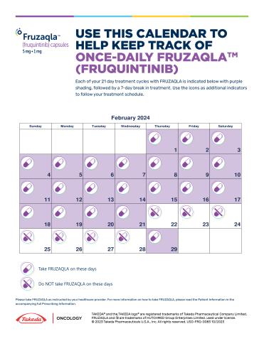 Example dosing calendar. Personalize it for your treatment cycle.